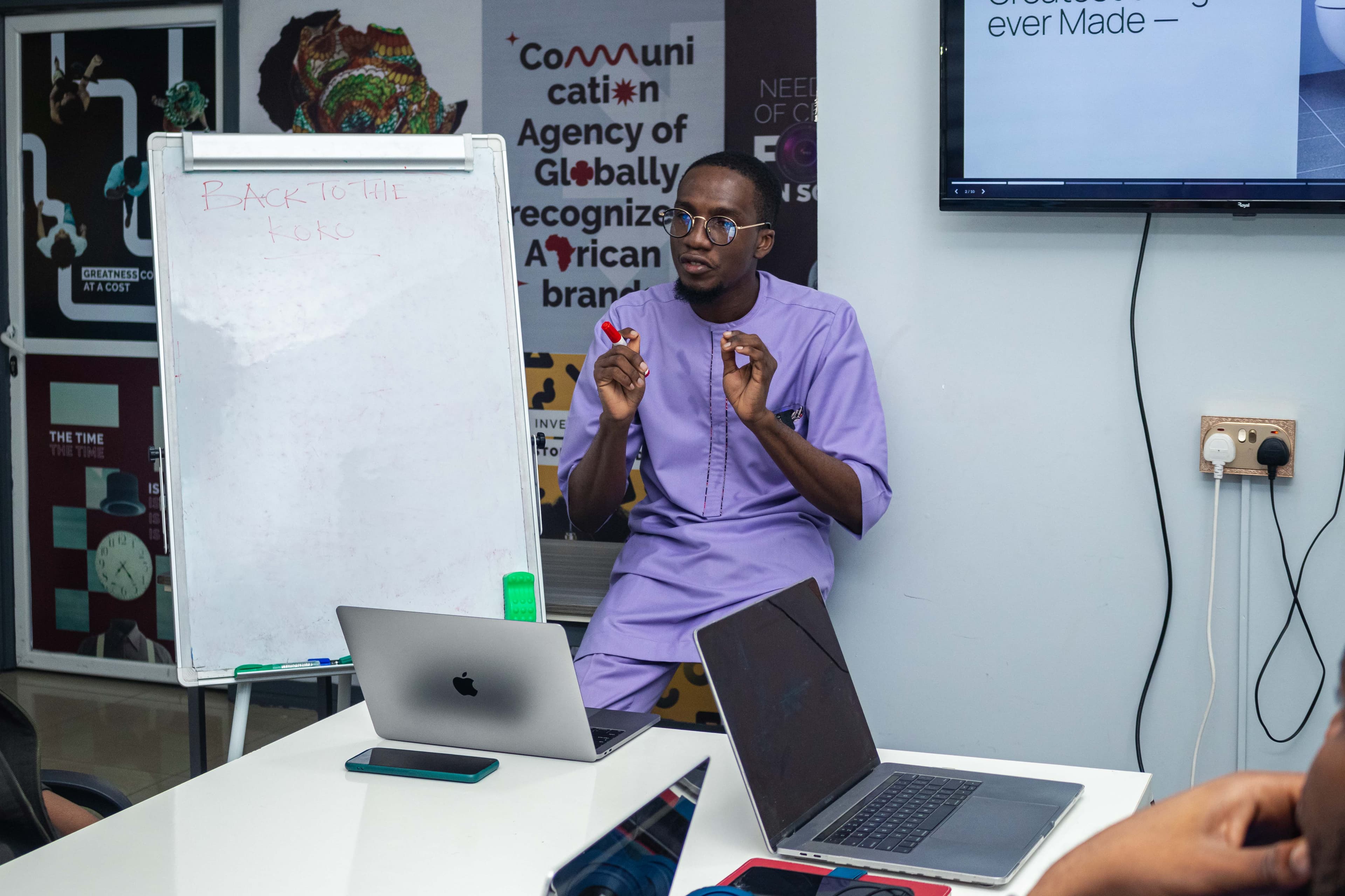 Leading a strategy workshop — whiteboard session with the team